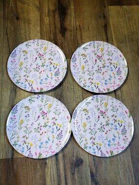 Dolly Parton Spring Wildflower Pink Floral Melamine Dinner Plates - Set of 4
